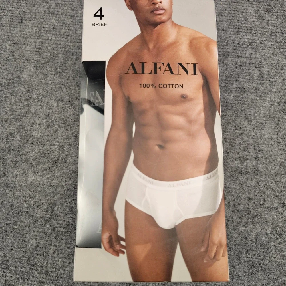 Alfani Mens Briefs 4 Pack 100% Cotton Tagless Moisture Wicking Deep Black Small‎